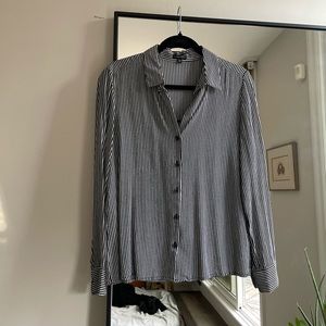 DYNAMITE Long-Sleeve Blouse in Black & White Stripe - Size Medium